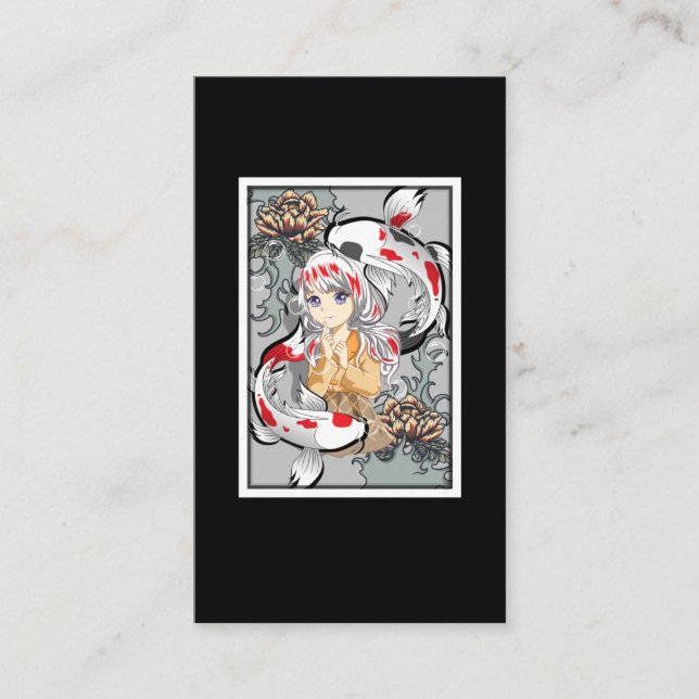 Koi Fish Japanese Aesthetic Anime Otaku Girl Business Card (Front)