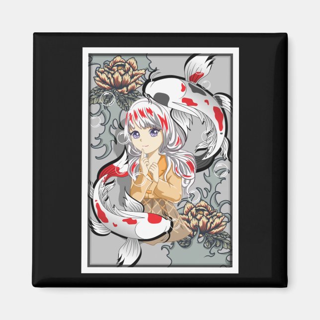 Koi Fish Japanese Aesthetic Anime Otaku Girl Magnet (Front)