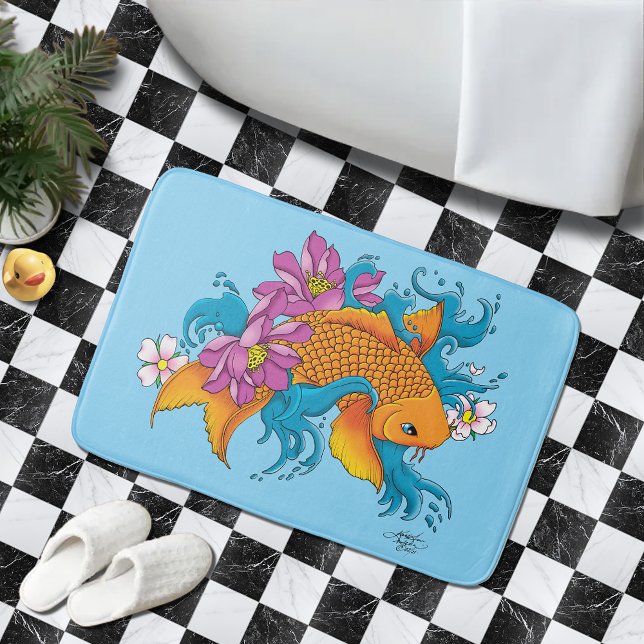 Koi Fish Lotus Cherry Blossoms Bath Mat (Creator Uploaded)