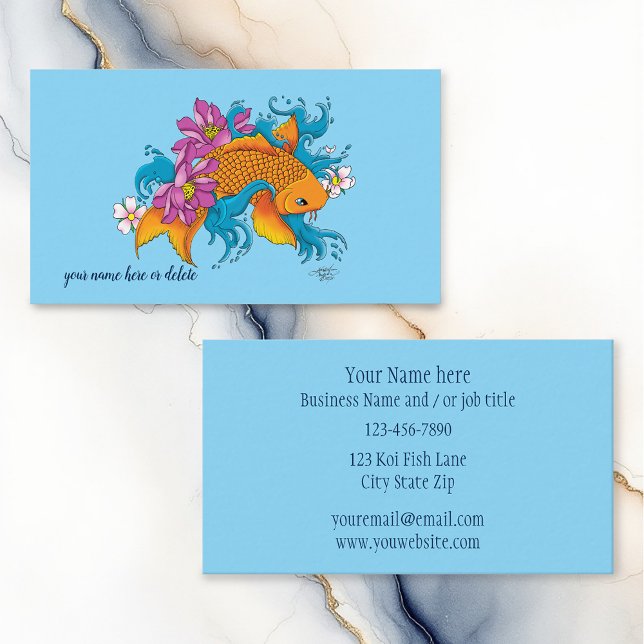 Koi Fish Lotus Cherry Blossoms Business Card (Creator Uploaded)
