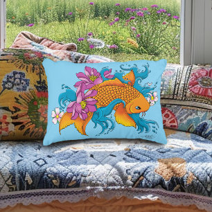 Koi Fish Lotus Cherry Blossoms Decorative Cushion