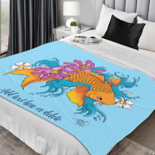 Koi Fish Lotus Cherry Blossoms Fleece Blanket