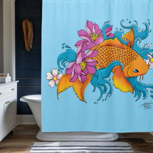 Koi Fish Lotus Cherry Blossoms Shower Curtain
