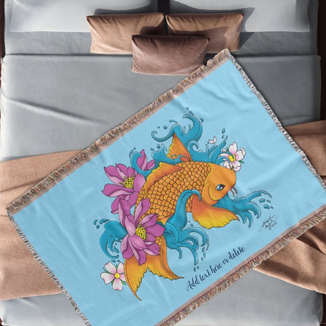 Koi Fish Lotus Cherry Blossoms Throw Blanket (Creator Uploaded)