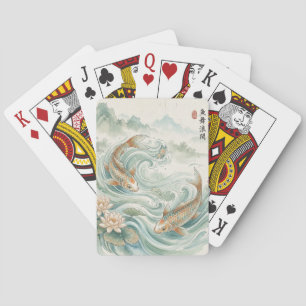 Koi Fish Lotus Ink Wash Art Playing Cards