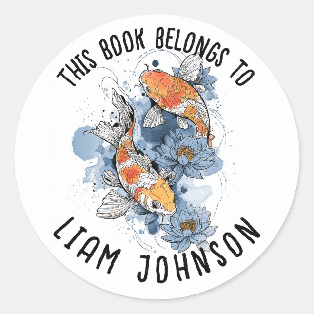 Koi Fish Lotus Sticker | Back-to-School Label (Front)