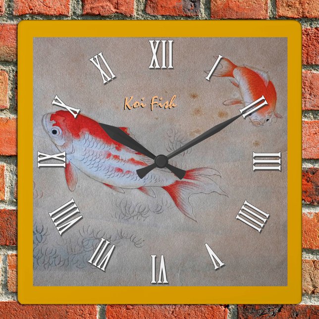Koi Fish master Art, Antique Watercolour China Square Wall Clock (Creator Uploaded)