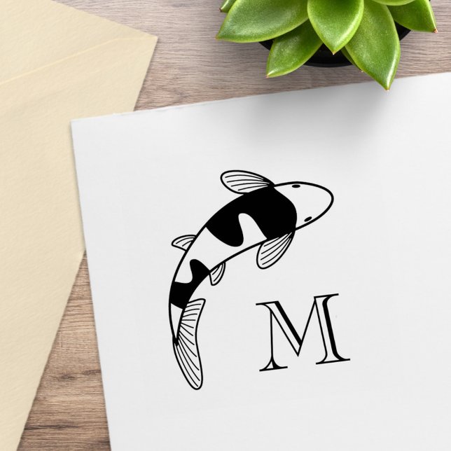 Koi Fish Monogram Initial Rubber Stamp (Creator Uploaded)