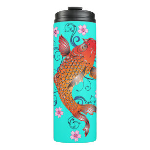 Koi fish oriental floral orange turquoise elegant  thermal tumbler