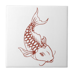 Koi Fish Outline Ceramic Tile