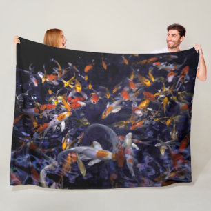 KOI FISH OVER FLOWING FLEECE BLANKET