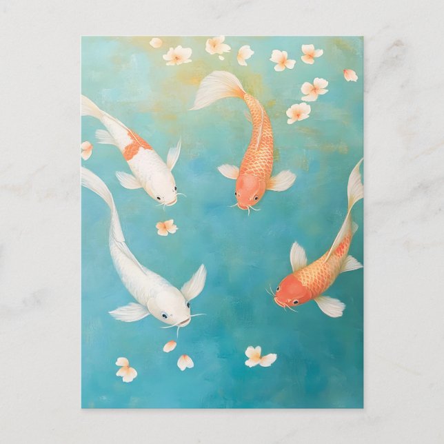 Koi Fish Petal Bloom Watercolor Holiday Postcard (Front)
