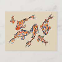 Koi Fish Pond beige Watercolor Postcard