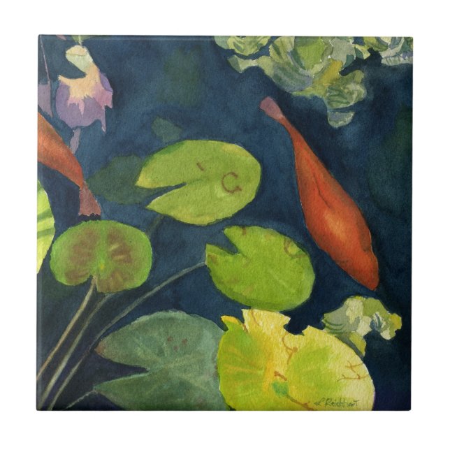 Koi FIsh pond Ceramic Tile (Front)