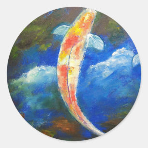Koi Fish Pond Cloud Reflections Classic Round Sticker