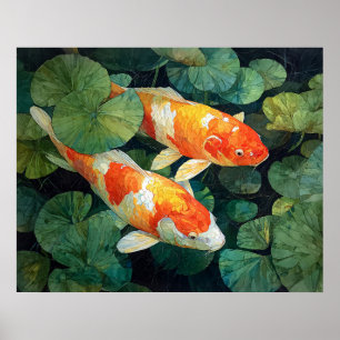 Koi Fish Pond Lily Pads Poster