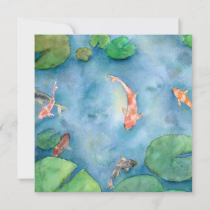 Koi Fish Pond watercolor Holiday Card