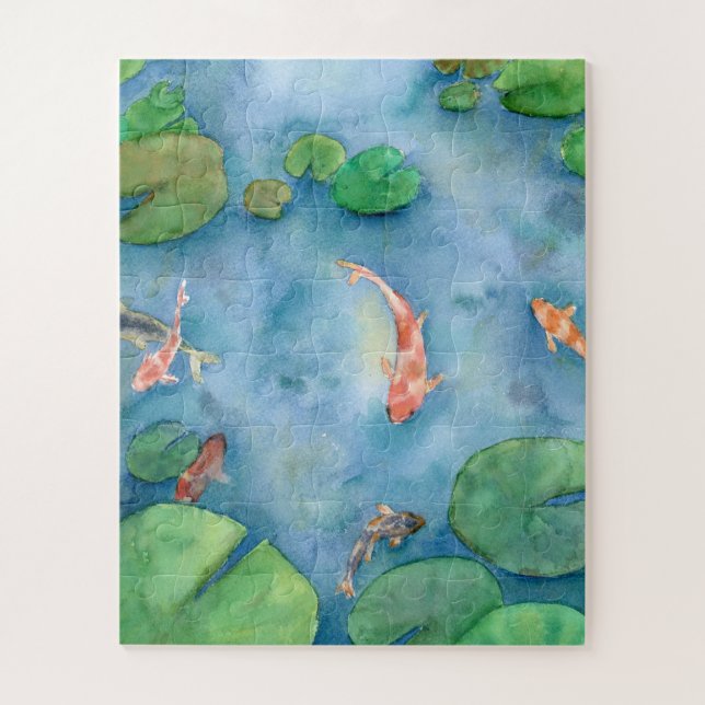 Koi Fish Pond watercolor Jigsaw Puzzle (Vertical)
