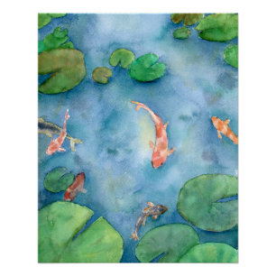 Koi Fish Pond watercolor Poster