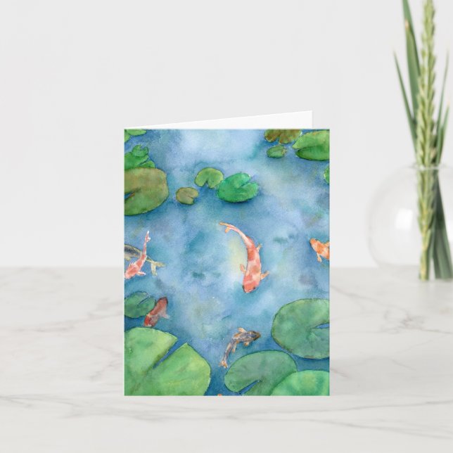 Koi Fish Pond watercolor Thank You Card (Front)