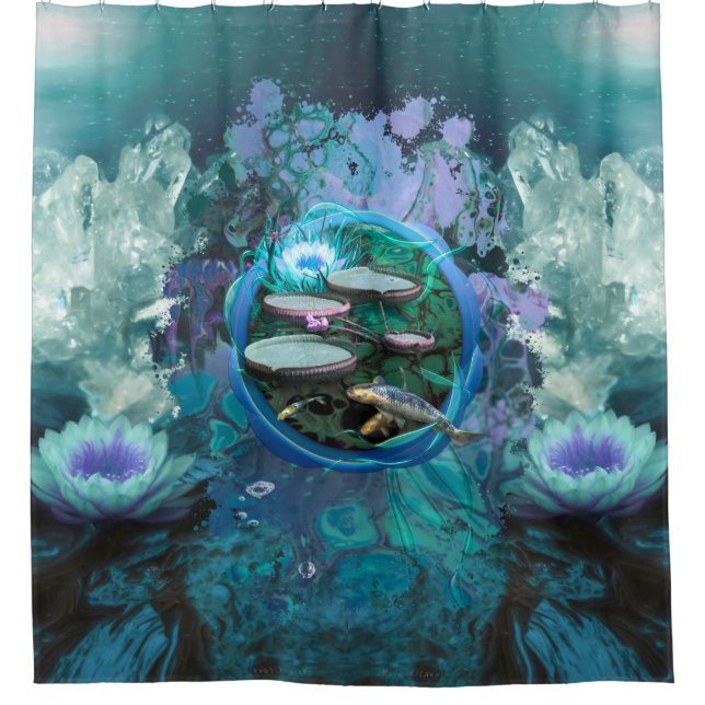 KOI FISH QUARTZ CRYSTAL RIVER SHOWER CURTAIN (Front)
