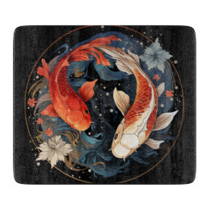 Koi Fish Red White Ying Yang Japanese Water Flow  Cutting Board
