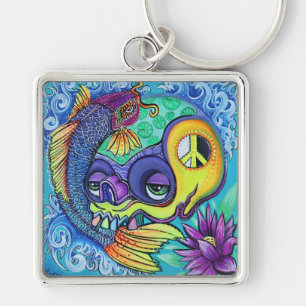 Koi Fish Skull Keychain