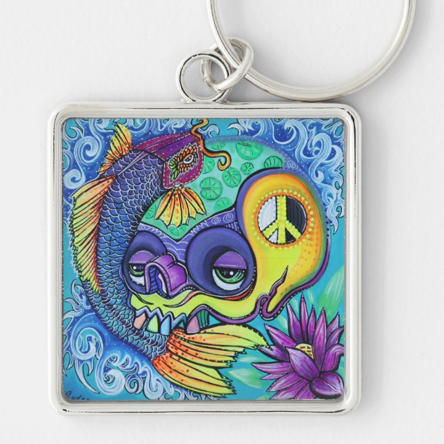 Koi Fish Skull Keychain (Front)