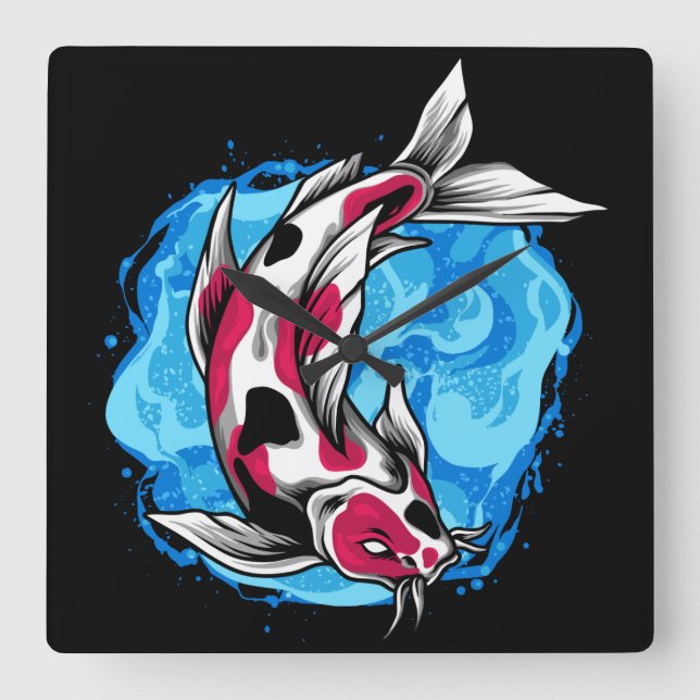 Koi Fish Square Wall Clock (Front)