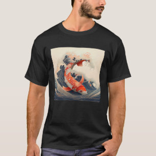 Koi Fish swimming in a Japanese style great wave T-Shirt