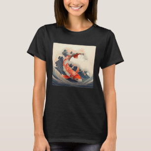 Koi Fish swimming in a Japanese style great wave T-Shirt