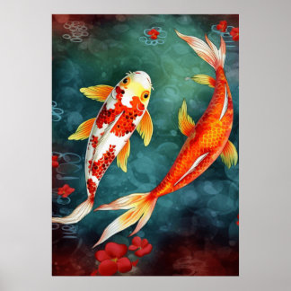 Koi Fish Swimming in a Pond Poster