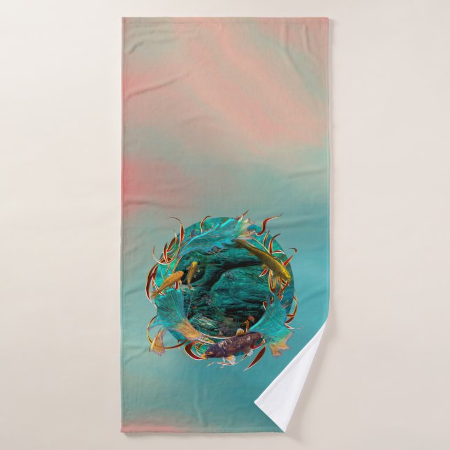 Koi Fish "SWIMMING IN PEACE" Bath Towel (Bath Towel)