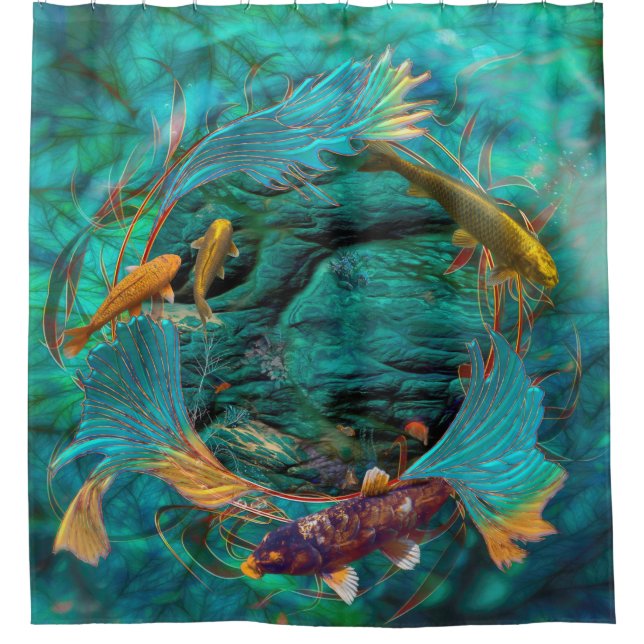 Koi Fish SWIMMING IN PEACE Shower Curtain (Front)