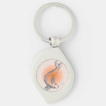Koi Fish Swirl Metal Keychain