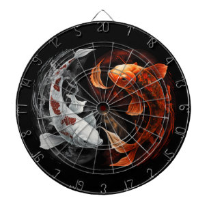 Koi Fish Taiji Circle Japanese Art Black And White Dartboard