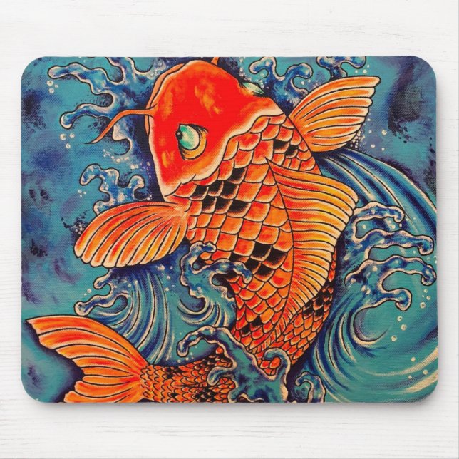 “Koi Fish” Tattoo Style Art Mouse Pad (Front)