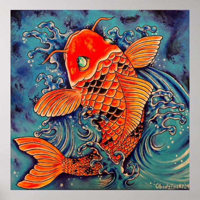 “Koi Fish” Tattoo Style Art Poster Print (Front)