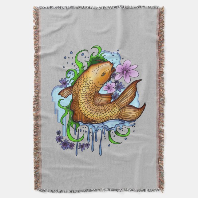 Koi Fish Throw Blanket (Front Vertical)