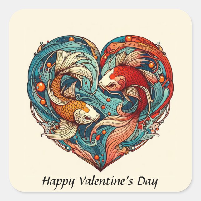 Koi Fish Valentine Square Sticker (Front)