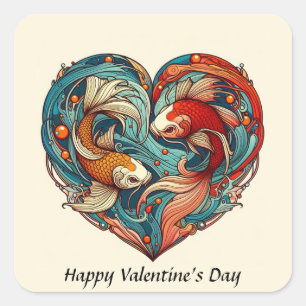 Koi Fish Valentine Square Sticker