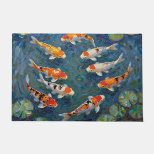 Koi Fish Water Lilies Impressionist Pond Doormat