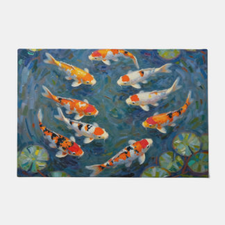 Koi Fish Water Lilies Impressionist Pond Doormat