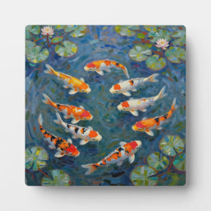 Koi Fish Water Lilies Impressionist Pond Plaque