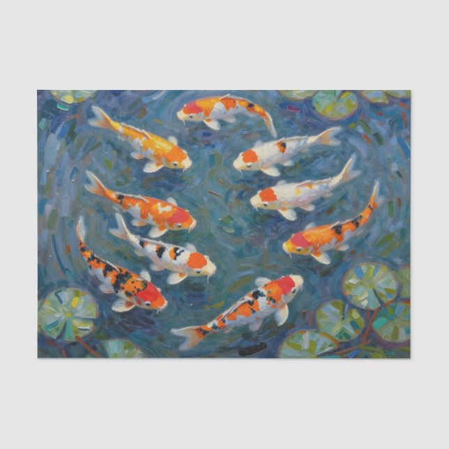 Koi Fish Water Lilies Impressionist Pond Tissue Paper (Front)