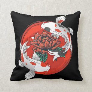 Koi Fish Water Lily Japanese Art Cushion