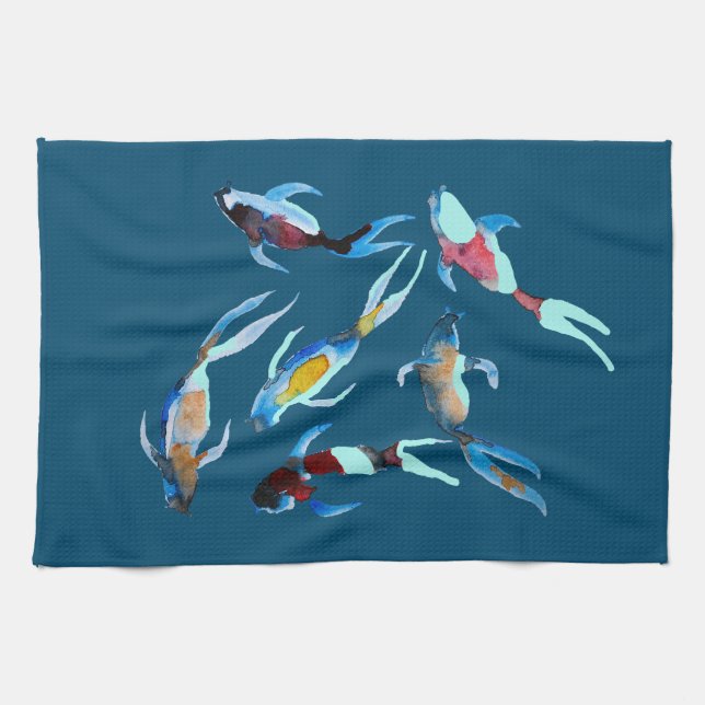 koi Fish watercolor Japanese art Tea Towel (Horizontal)
