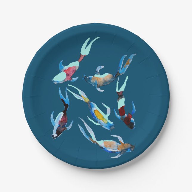 Koi Fish watercolor Paper Plate (Front)