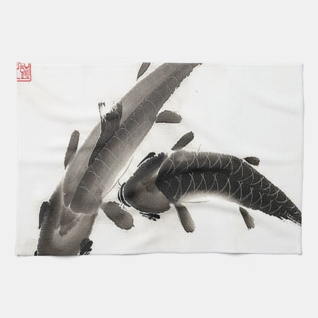 Koi Fish Watercolor Tea Towel (Horizontal)