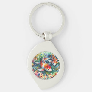 Koi Fish Whimsical Watercolor Orange Personalised Key Ring